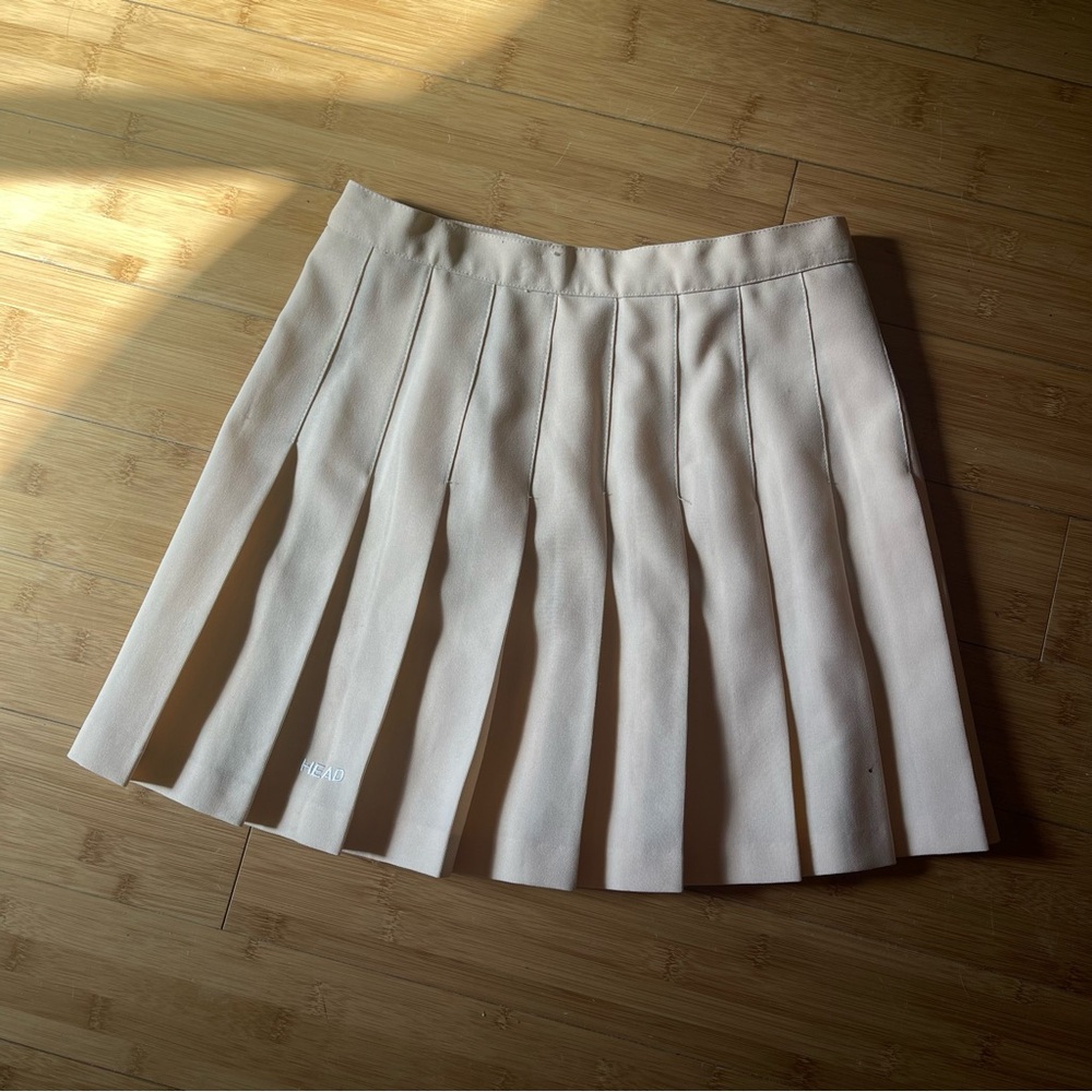 Head Cream Pleated Mini Skirt